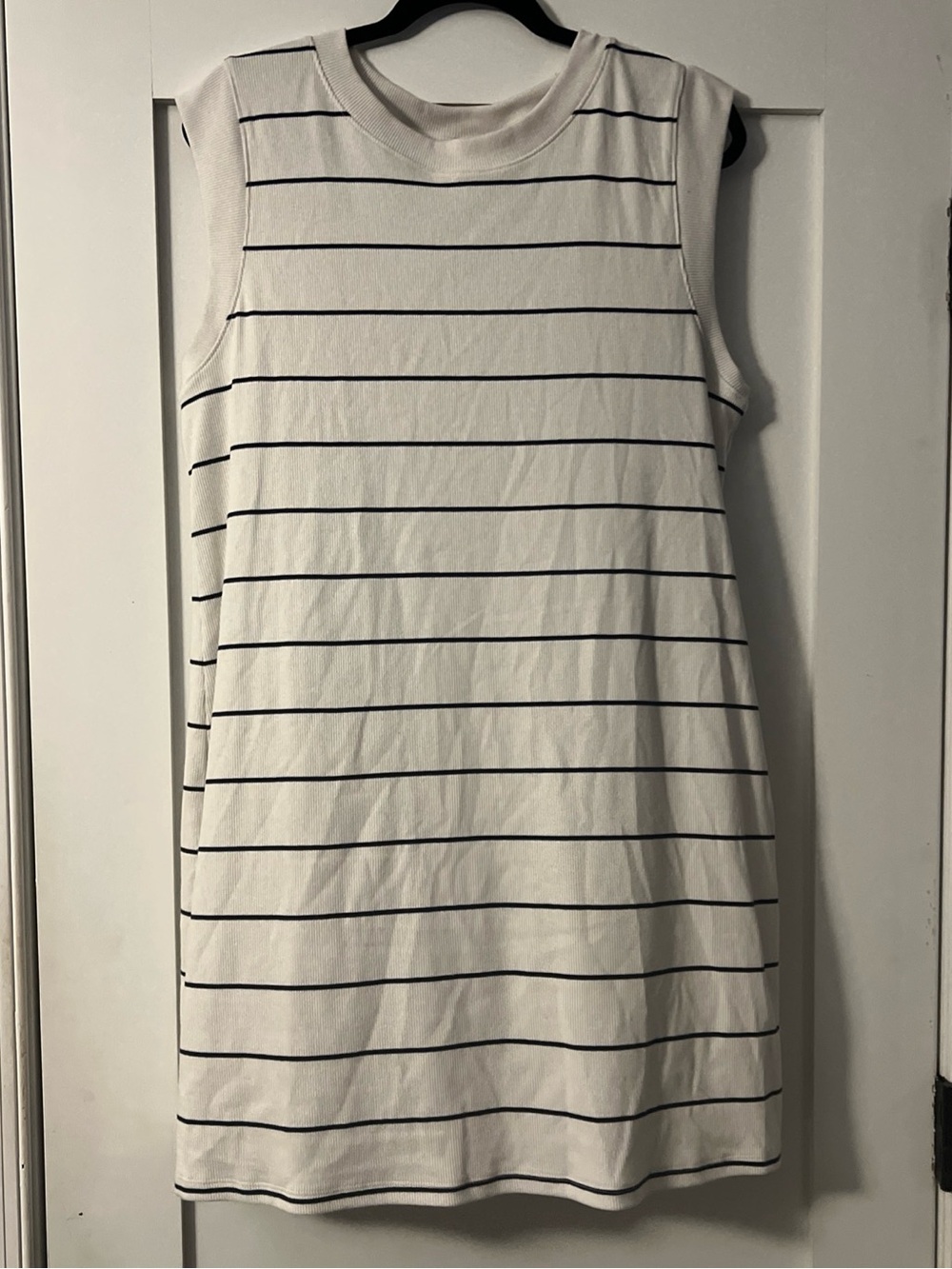 a new day White and Black Striped Sleeveless Shift Dress